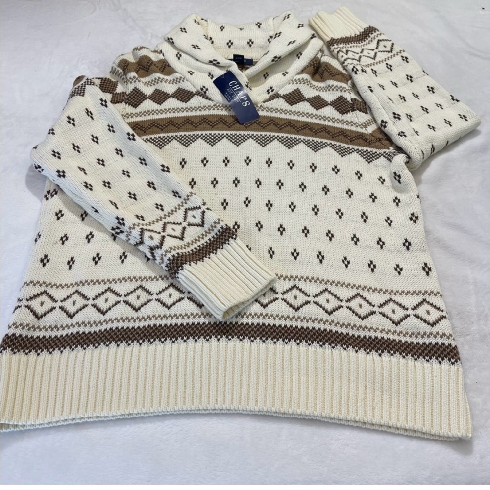 CHAPS WOMENS SIZE XL Classic Cream and Brown Sweater